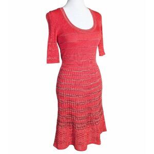 Vintage 90s Missoni strawberry red pink knit crochet midi dress 36EU 0 XS/S